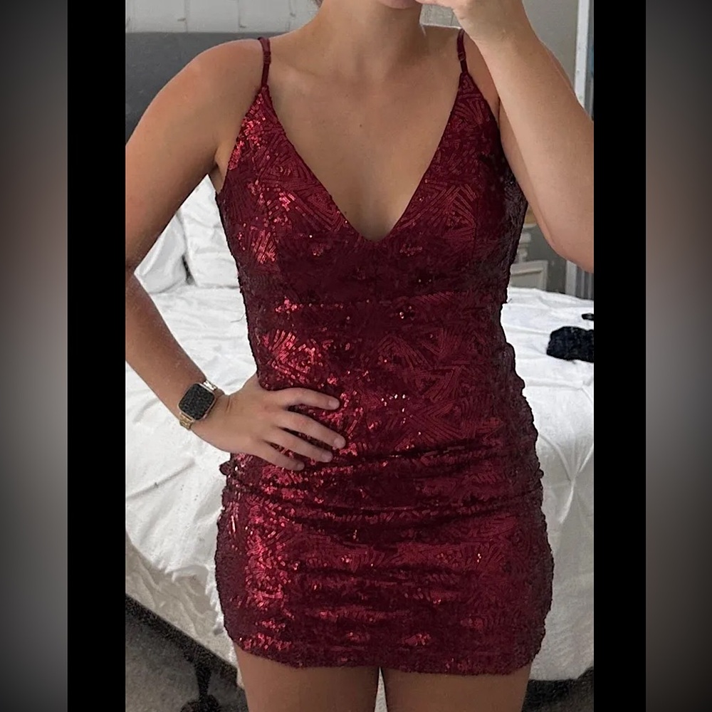 Honey and Rosie mini red sparkly dress